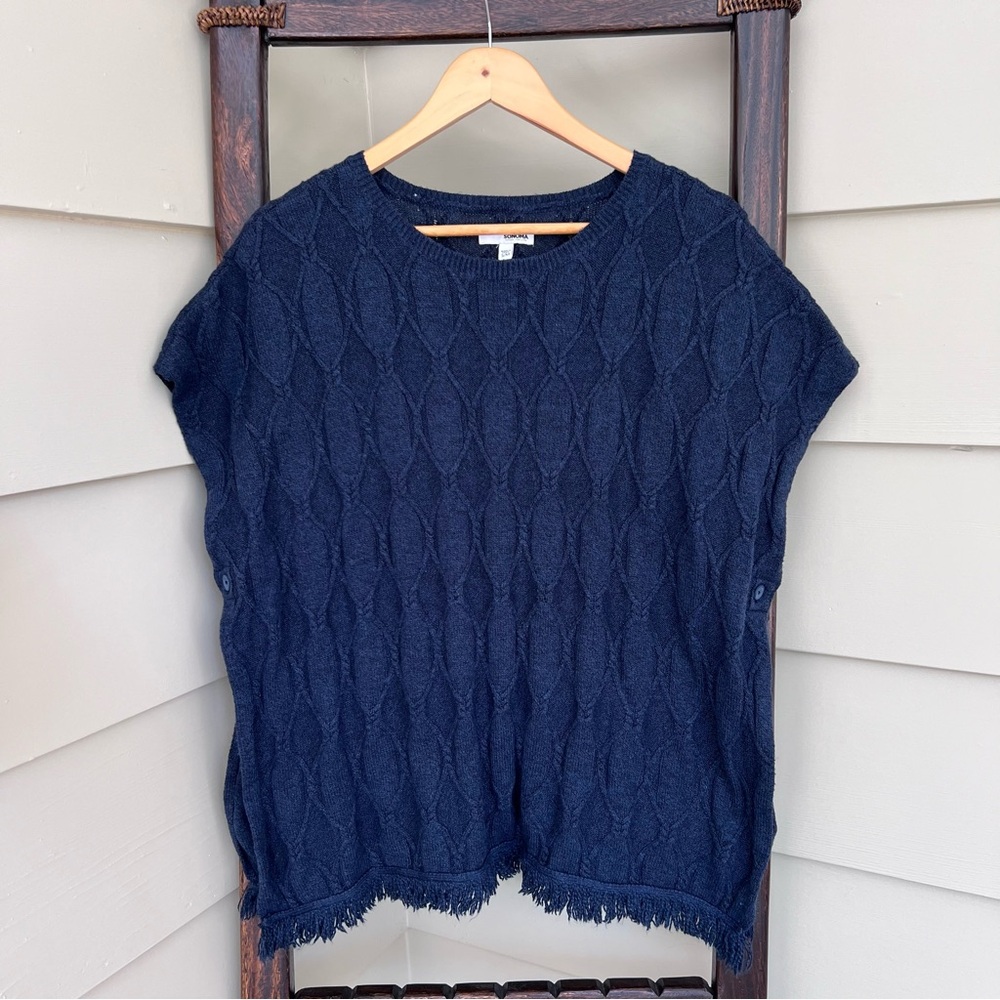 Sonoma Chunky Knit Fringe Poncho Top Women’s Small/Medium Blue Boxy Convertible
